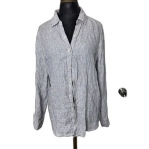 Jones New York 100% Linen Button-Up Shirt Women’s Size M | Blue White Stripe
